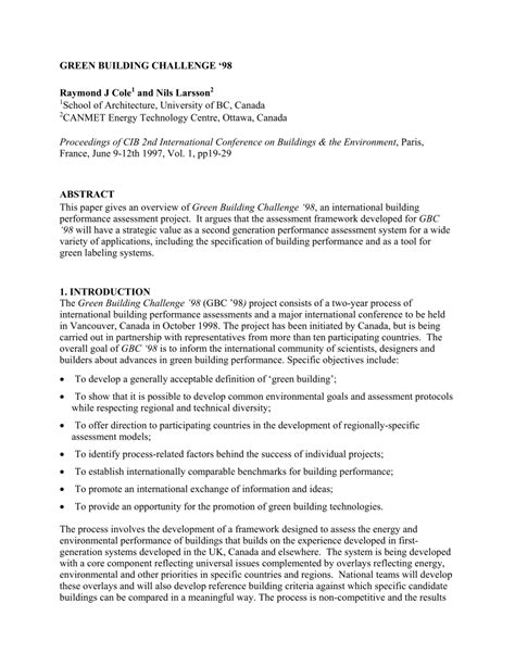 preassessment gbc|(PDF) Green building challenge '98 .